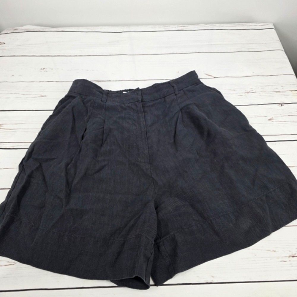 Nilby P High Waist Pleated Oversized Shorts Linen Rayon Blend Dark Gray 36 US 6